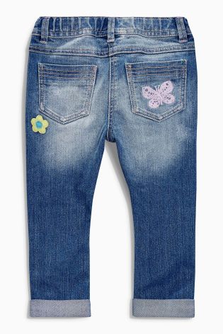 Denim Mid Blue Badge Embellished Jeans (3mths-6yrs)